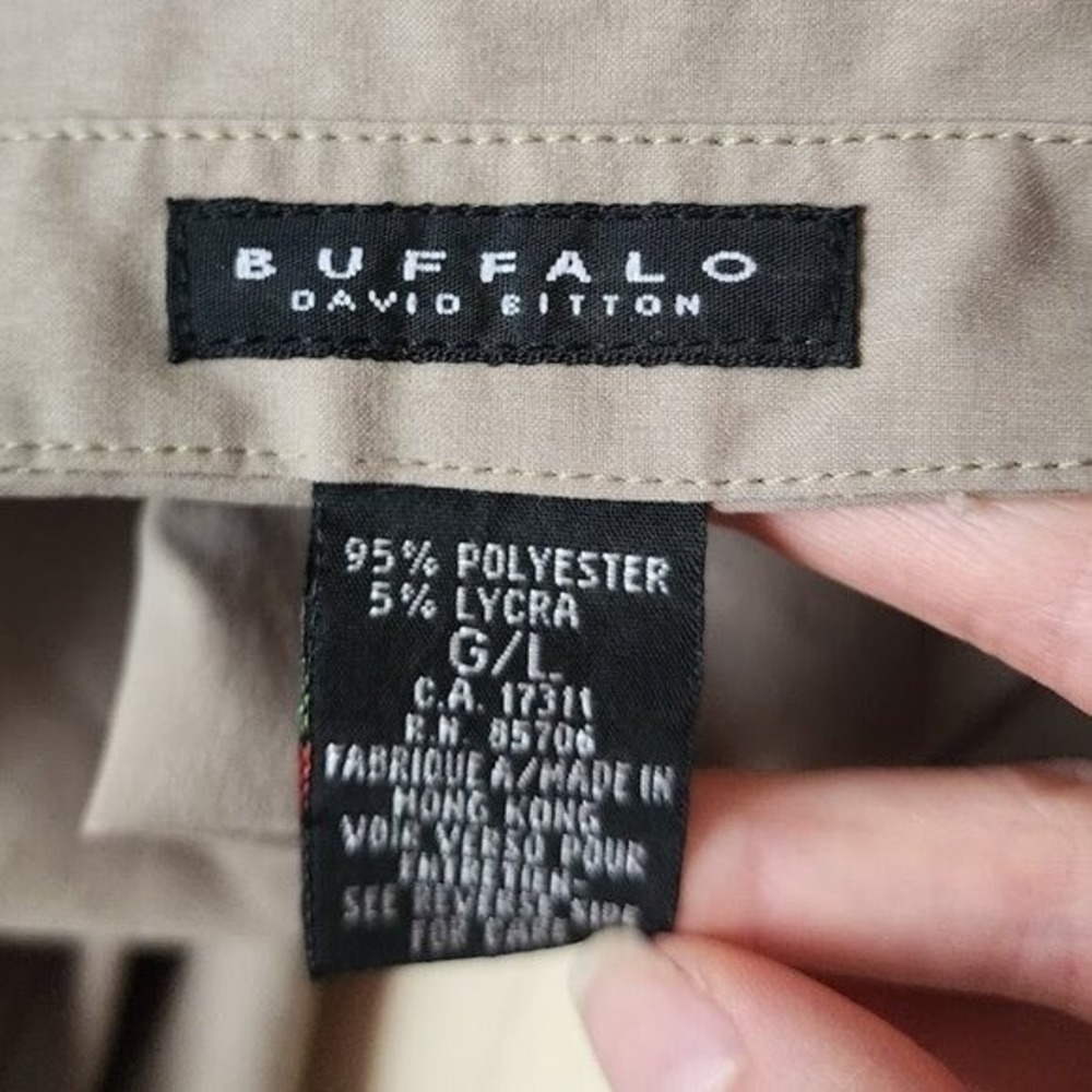 BUFFALO DAVID BITTON Y2K Olive Green Wrap Blouse Tie Waist Flare Sleeve Top L - Picture 10 of 11